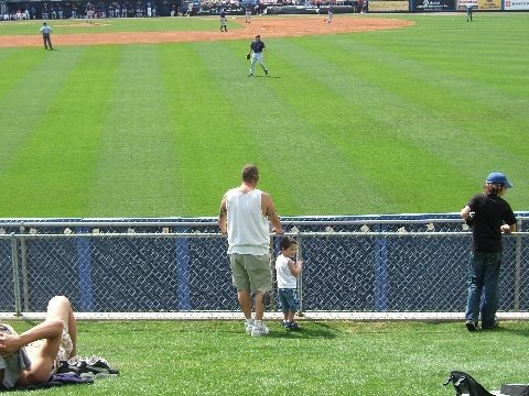 Daddy thinks he can catch a ball here